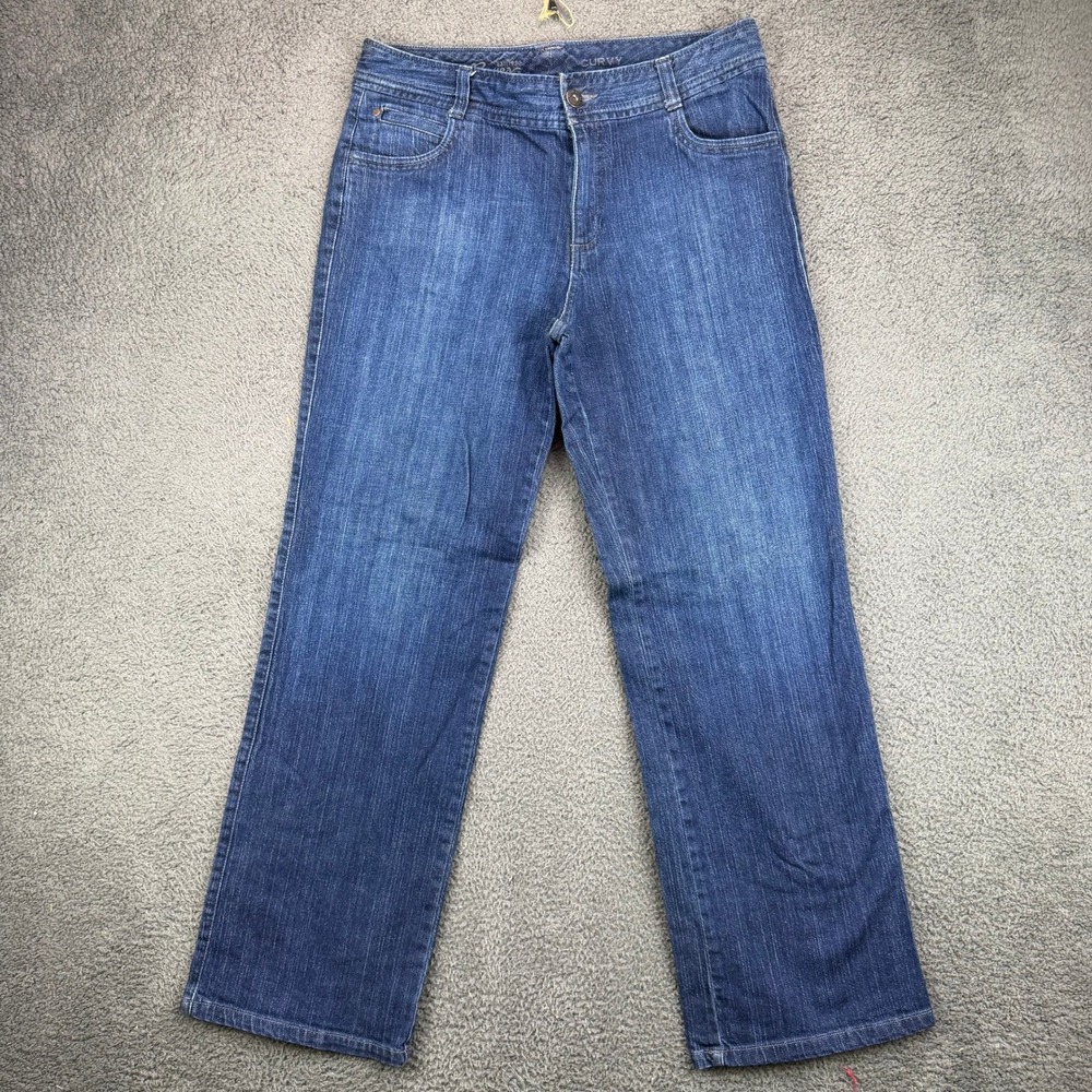 Eddie Bauer Curvy Straight Leg Jeans Blue Denim Womens 12 Dark Wash Stretch